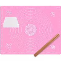 拜杰 揉面垫 硅胶垫带标尺 烘培揉面案板垫 耐高温硅胶案板 50*40cm粉色
