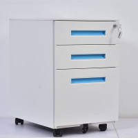东方盛唐钢制文件活动柜三抽屉柜 办公储物矮柜移动铁皮柜子带锁 浅蓝