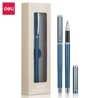得力(deli)0.5mm中性笔金属会议签字笔 附笔盒深空蓝(TG)