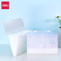 得力(deli)13格A4手提风琴包 北冥有鱼系列学生试卷收纳袋补习包 绿72570(TG)