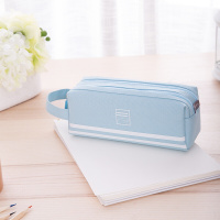 得力(deli)大容量手提多层笔袋/多功能牛津布铅笔收纳袋 冰蓝66772（TG）