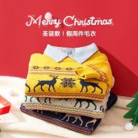 咕噜日记冬季新款圣诞款假两件加绒加厚毛衣DZX007