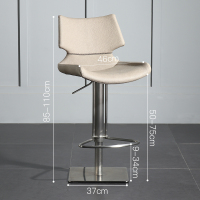 Zs-现代简约升降吧台椅皮革高脚凳靠背单人脚踏收银台椅子铁艺酒吧椅 卡其色PU+201拉砂不锈钢 可升降