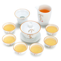 金镶玉 茶具套组 盖碗茶杯白瓷茶具家用简约套装 节节盖碗套装