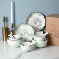 T.Rgallery陶润会 雪花釉餐具套装家用北欧式碗勺套装陶瓷碗盘子 先雪16件套餐具