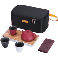 沏一杯茶陶·三彩茶具一壶三杯一盘一巾一包