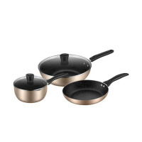 美的/Midea MP-SL0303 三件套炒锅 麦饭石色不粘 聚能加厚底易清洗汤锅煎锅