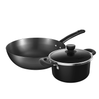 美的(Midea)锅具套装家用两件套炒锅奶锅 黑色SL0203