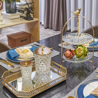 S- 正坤 轻奢茶几糖果盘蛋糕托盘小鸟水晶盘简约北欧金属水果盘装饰