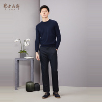 鄂尔多斯1980 秋冬修身百搭圆领装饰羊绒男针织衫