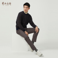 鄂尔多斯1980 秋冬圆领虚提男针织衫