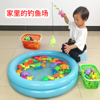 钓鱼玩具 90cm加厚鱼池 60鱼4鱼竿4长网4桶6感应鱼