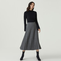 鄂尔多斯1980 垂坠感抽条保暖纯羊绒长款半身裙