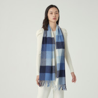 鄂尔多斯1980 秋冬百搭多色格纹羊绒水纹格子围巾30*180