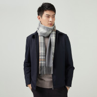 鄂尔多斯1980 20秋冬羊绒易搭配双层水纹格子围巾