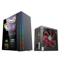 金河田曜石黑电脑机箱台式机钢化玻璃diy水冷游戏黑色主机空箱搭配680GTX额定500W电源套装