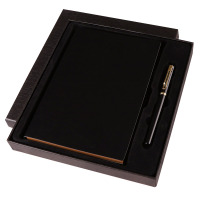 优必利 商务记事本礼盒 皮面本金属笔礼盒两件套 可定制logo 公司福利送礼开业庆典周年纪念品定制礼盒 2825黑色