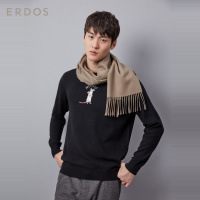 ERDOS 羊绒水纹刺绣围巾纯色百搭亲肤保暖流苏设计围脖