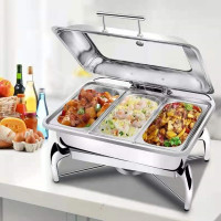 电加热自助餐炉 304不锈钢三格盘 三格9L