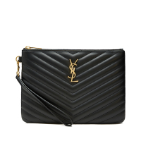 SAINT LAURENT PARIS 圣罗兰 YSL女包 女士Logo徽标牛皮单肩手拿包 379039CWU01黑色