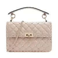 VALENTINO 华伦天奴 女士ROCKSTUD SPIKE羊皮中号手提单肩包 SW2B0122VNE 粉末色