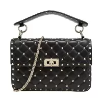 VALENTINO 华伦天奴 女士ROCKSTUD SPIKE羊皮中号手提单肩包 SW2B0122NAP 黑色