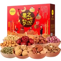 [润之禧_果之梦想年货礼盒]碧根果小白杏核桃红枣坚果炒货组合礼盒装1687g