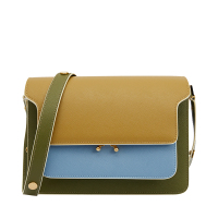 MARNI 玛尼 2020新款 女士Trunk系列拼色牛皮时尚风琴包单肩包 蓝色/橄榄绿/土棕褐色