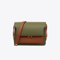 MARNI 玛尼 2020新款 女士Trunk系列拼色牛皮时尚风琴包单肩包 深橄榄绿/橙色/砖红拼色
