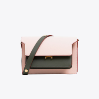 MARNI 玛尼 2020新款 女士Trunk系列拼色牛皮时尚风琴包单肩包裸粉色橄榄绿拼色