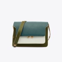 MARNI 玛尼 2020新款 女士Trunk系列拼色牛皮时尚风琴包单肩包 白色/橄榄绿/深孔雀蓝拼色