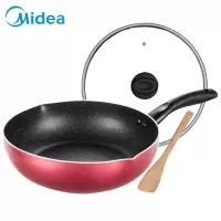 美的麦饭石色不粘锅家用炒锅煤气灶适用CJ28WOK301 [酒红色]28CM口径