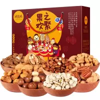 [润之禧_果之欢聚年货礼盒]碧根果夏威夷果核桃腰果松子坚果炒货组合礼盒装1669g