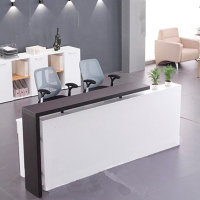 办公前台桌板式接待台收银台公司咨询台迎宾台吧台桌简约办公家具 黑浮雕+暖白色 1600*600*1100