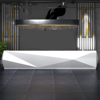 公司前台接待台烤漆简约现代咨询迎宾收银台吧台办公室前台办公桌 2.4米二抽屉二键盘