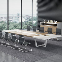 会议桌大型办公家具长桌椅组合简约现代创意钢架10人极简工业风洽谈桌 (加厚)6.0*1.5 支持定制(色卡一块)