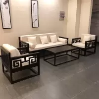 新中式沙发 现代中式酒店别墅客栈风格实木沙发组合古典禅意家具 浅胡桃 三人