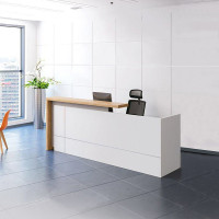 前台收银台公司前台桌吧台接待台酒店柜台服务台迎宾台简约现代板式办公前台 2.0米*0.6米右侧柜