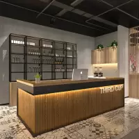前台接待台复古收银台服装店柜台美容院前台酒吧吧台餐厅桌弧形转角定制 咖啡色
