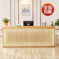 收银台前台复古简约现代创意日式实木柜台中式店铺小型吧台接待台 咖啡色 80x50x100cm