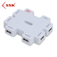 SSK 积木集线器HUB 一拖七口USB扩展分线器 带电源适配器 SHU011