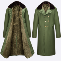 军大衣男女冬季加厚长款保安棉服 绿色绒里
