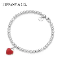 TIFFANY&CO.Return to系列:Tiffany轻奢饰品蒂芙尼珠式心牌 S925银手链 红色手链