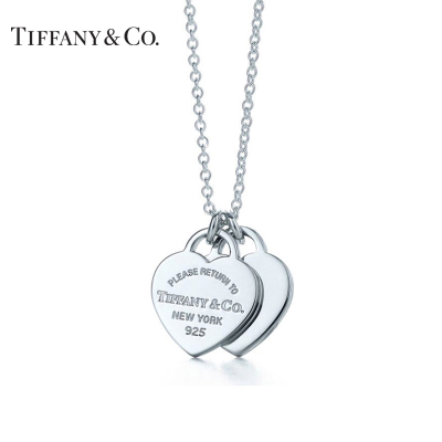 蒂芙尼RETURN TO TIFFANY™系列:Tiffany 925银经典双心形银色珐琅项链