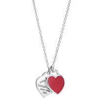Tiffany&Co.:蒂芙尼经典款S925银红色珐琅双心项链链长41CM,45CM可调节