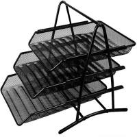 得力 9181文件篮商务三层金属文件盘 托盘可前后移动 高质文件座黑色(只)