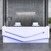 公司前台接待台烤漆简约现代咨询迎宾收银台吧台办公室前台办公桌 4.8米二抽屉二键盘