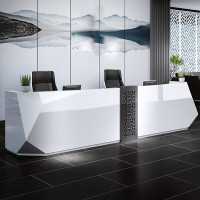 烤漆前台公司接待台迎宾台吧台定制收银台咨询柜台幼儿园前台916 白色烤漆 4.0米二抽屉二键盘