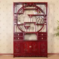 多宝阁玄关隔断落地置物架中式古董茶叶储物展示柜 书柜北榆木 1.5米博古架红色
