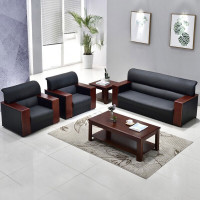 现代简约办公室真皮沙发 商务会客接待办公沙发 沙发茶几组合 优质西皮三人位 西皮五件套（含茶几角几）